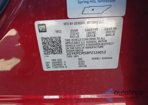 2023 Cadillac Xt6 Fwd Premium Luxury z USA, uszkodzony, nr VIN 1GYKPCRS8PZ124012